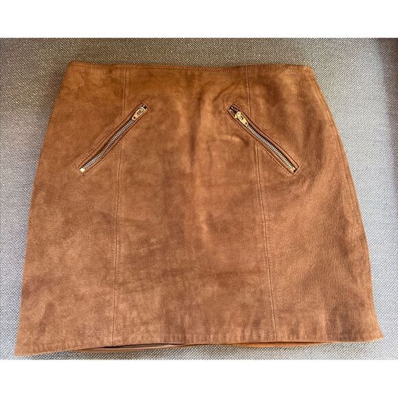 Blank NYC Skirt Women's 26 Brown Mini Zip Accent 100%‎ Leather Suede - Picture 1 of 13